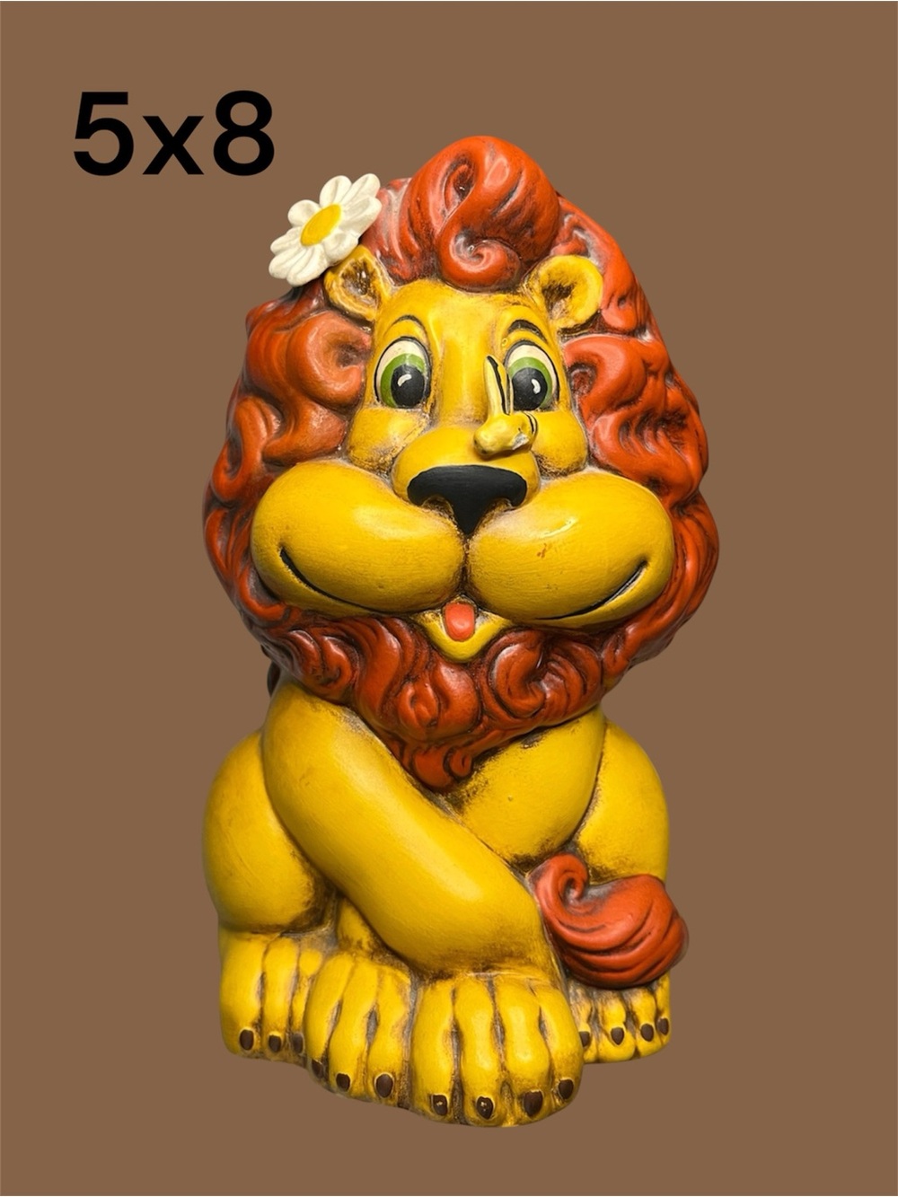 MCM vintage Ceramic Lion Figurine in Yellow and Orange